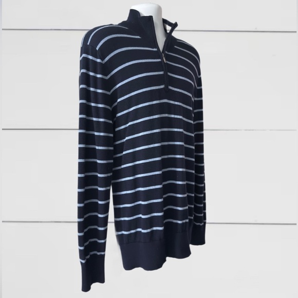 Brooks Brothers 1/4 Zip Men’s, Blue Striped 100% Merino Wool Sweater — Size-XXL - Picture 2 of 13